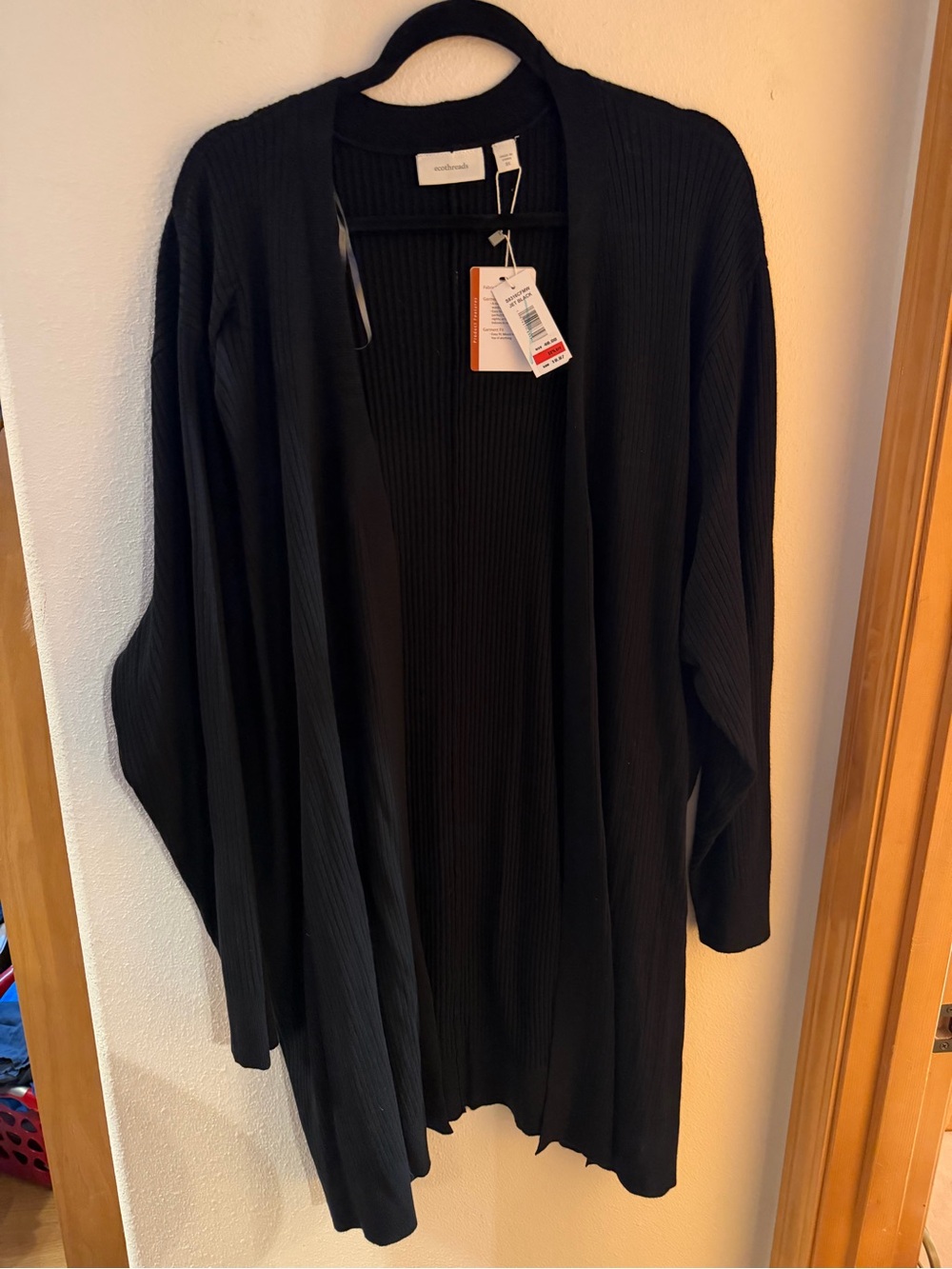 Black Ribbed Open-Front Cardigan
